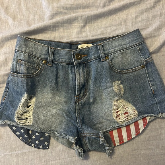 fifty street Pants - Women’s Jean shorts with red white & blue accents | Size Medium